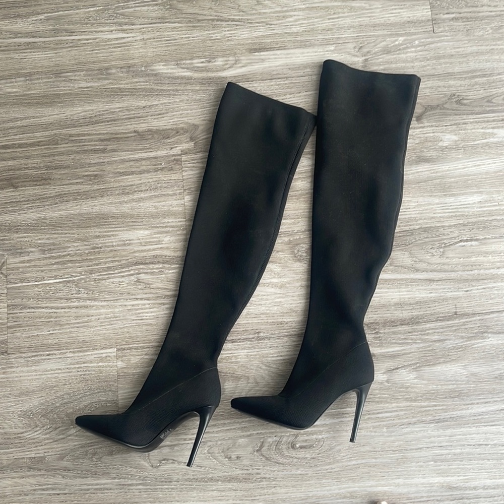 Kendall & Kylie thigh high black sock boots